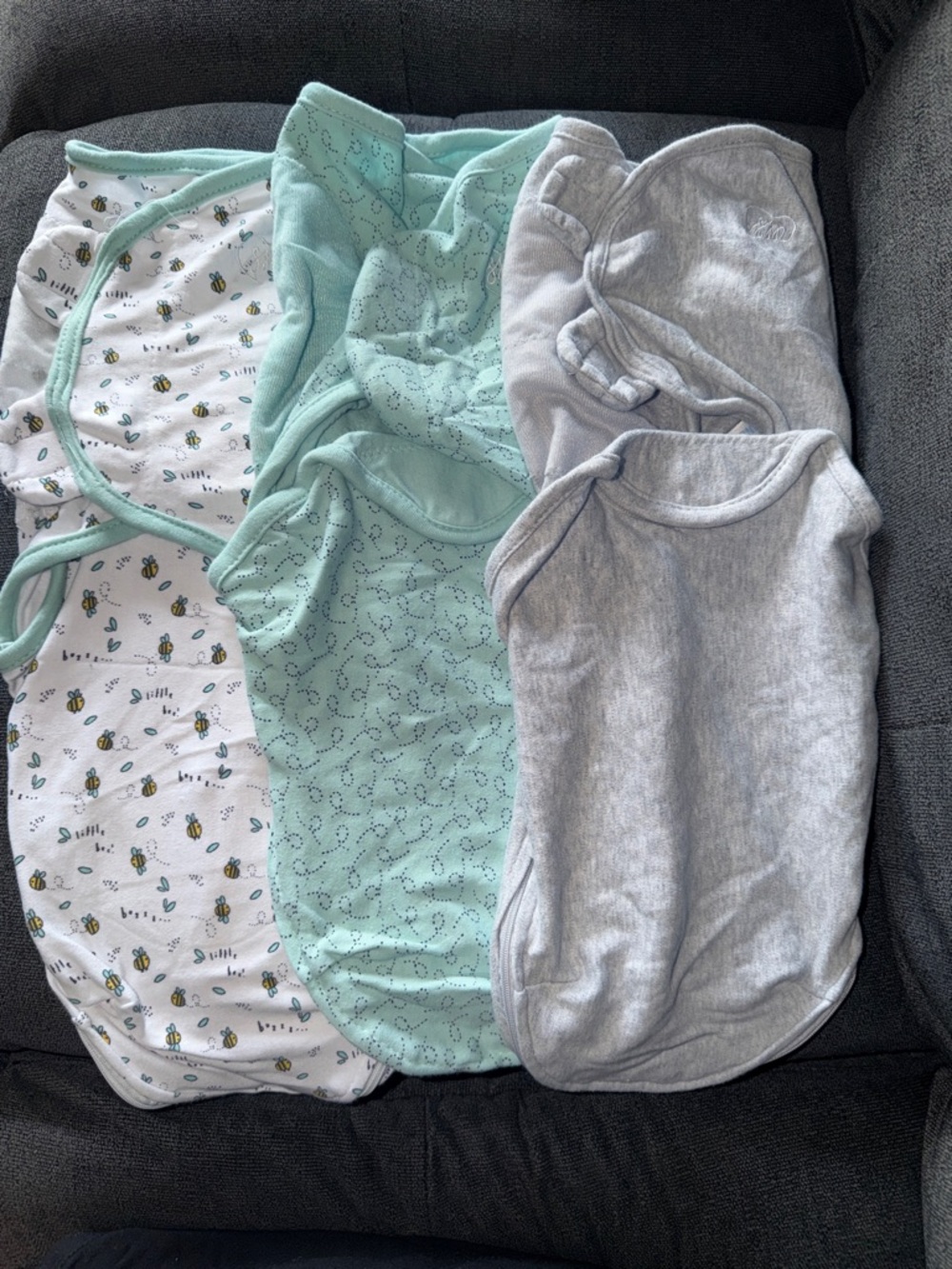 NWOT- SwaddleMe Baby Sleep Sacks Set - Mint, Gray, White with Yellow Bee Print